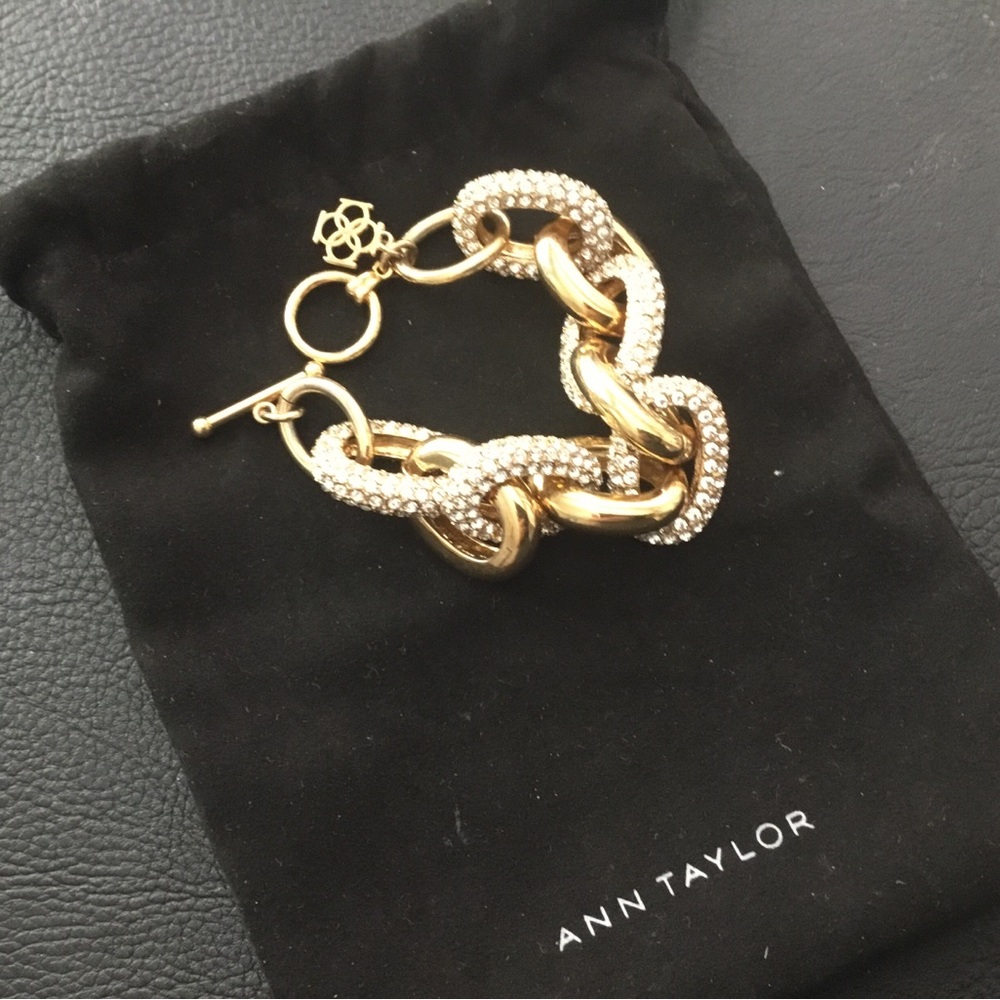 Ann Taylor Gold and Clear Crystal Chunky Link Bracelet